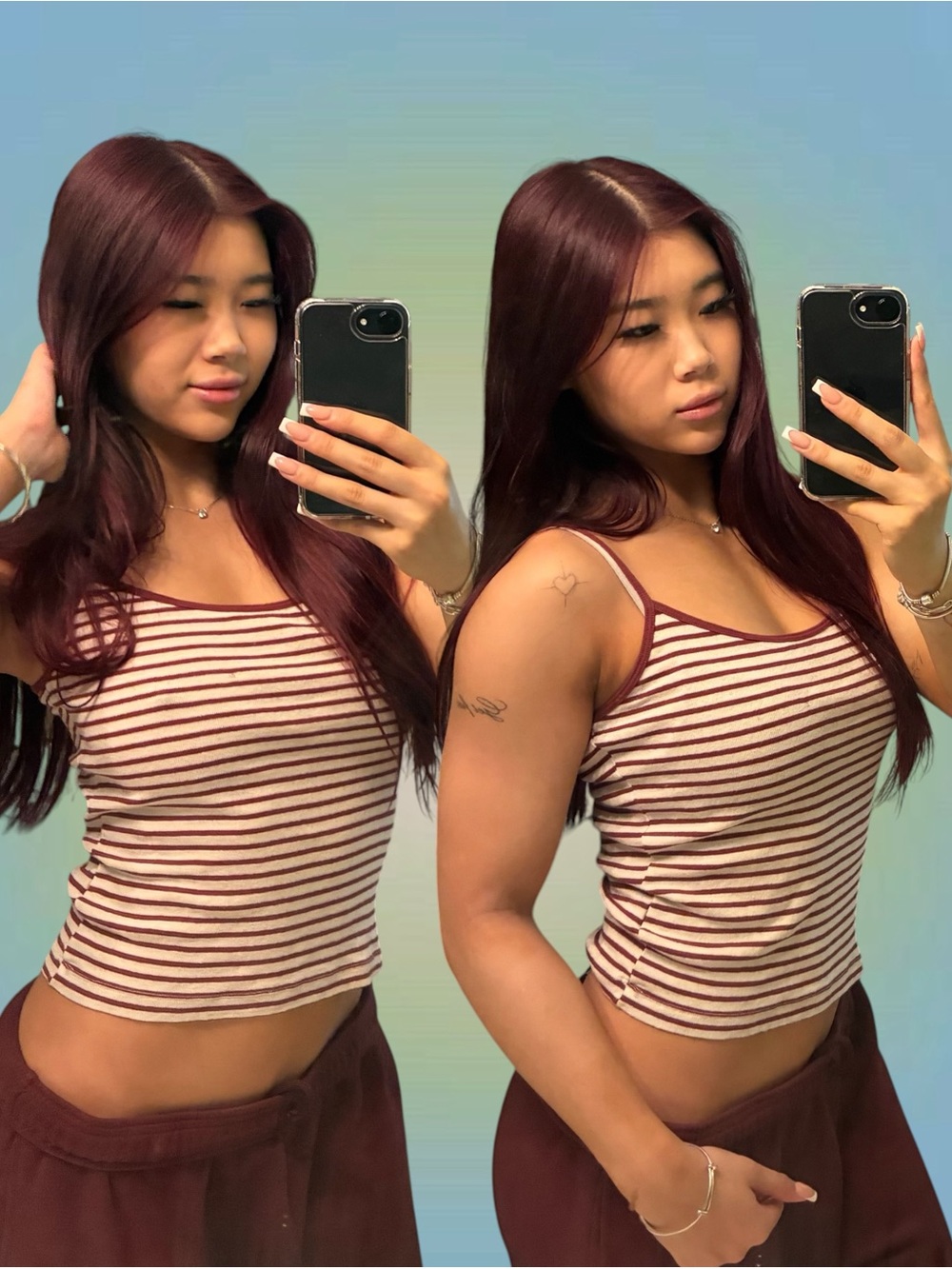 Brandy Melville Burgundy & White Striped Tank Top